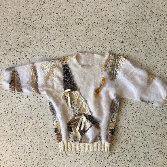 VINTAGE HANDMADE Multi Textile Knitted Sweater White Medium Eclectic Jumper - Picture 1 of 5